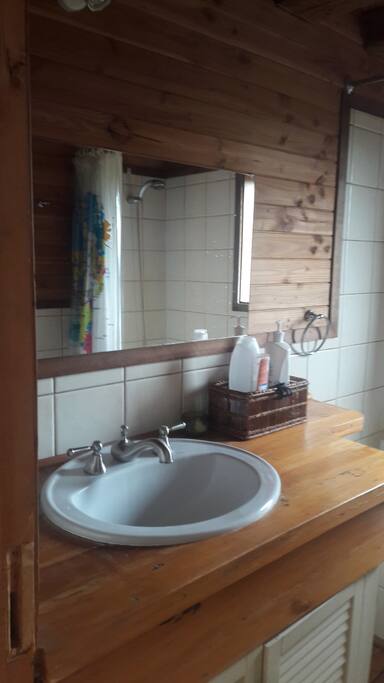 Baño con ducha justo afuera de la pieza