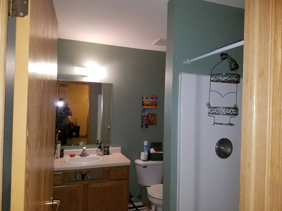 Private bathroom stand up shower. softened water.