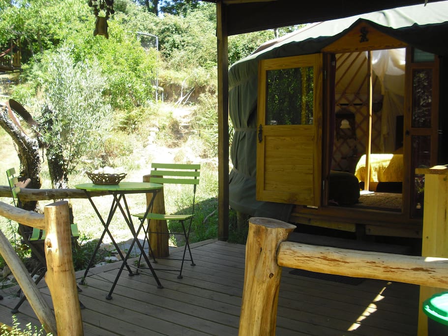 Green Man yurt exterior deck