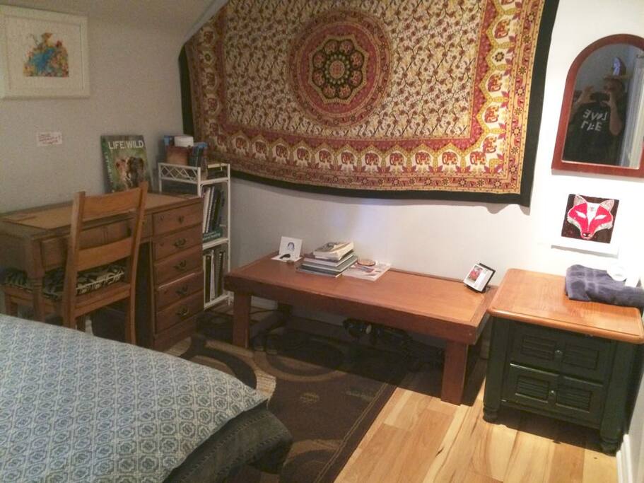 A desk to use for work & read anything in the mini library!