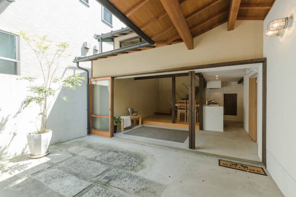 View into living/dining area from courtyard