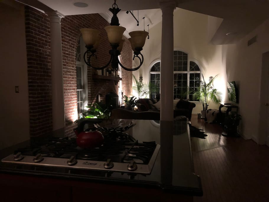 View into the living room through the kitchen.