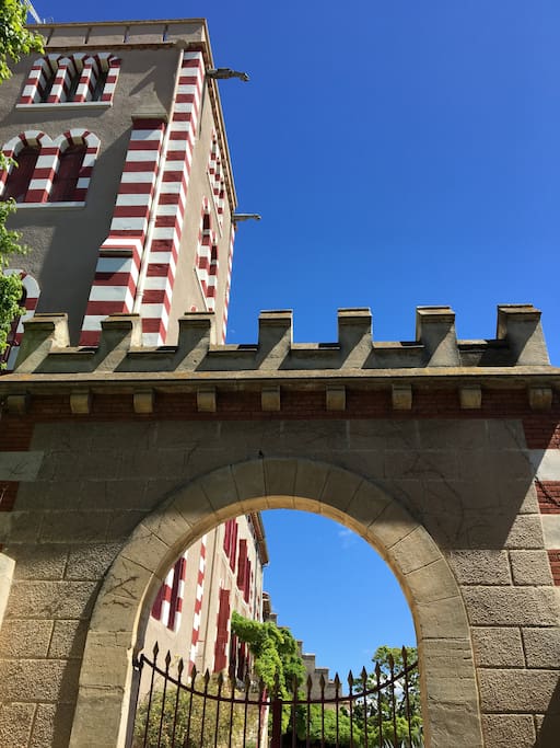 The gate to the private gardens and pool