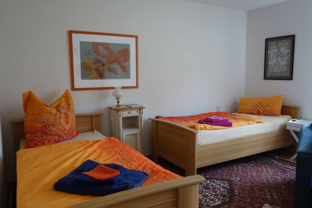 Wohn-/Schlafzimmer mit zwei Einzelbetten
