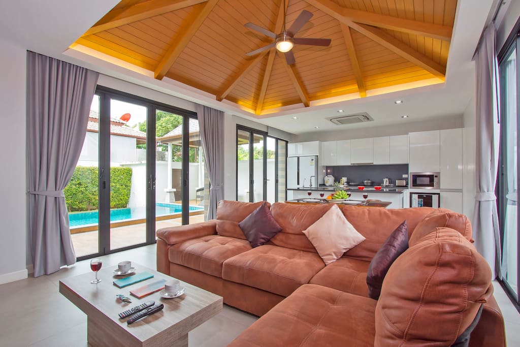 Living room with high ceiling