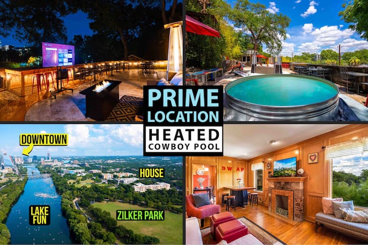 10/10 ATX Location! Patio w/ 65″ TV + Cowboy Pool