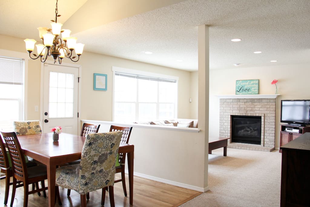 Kitchen and dining room open to family room