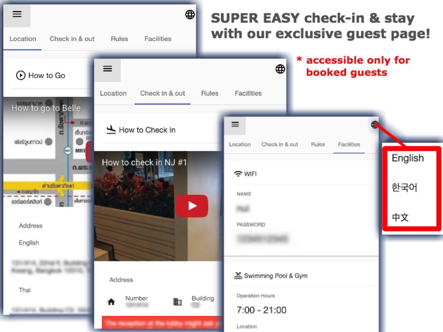 You can check every detailed information on our guest page. You will be given an access once book our house.