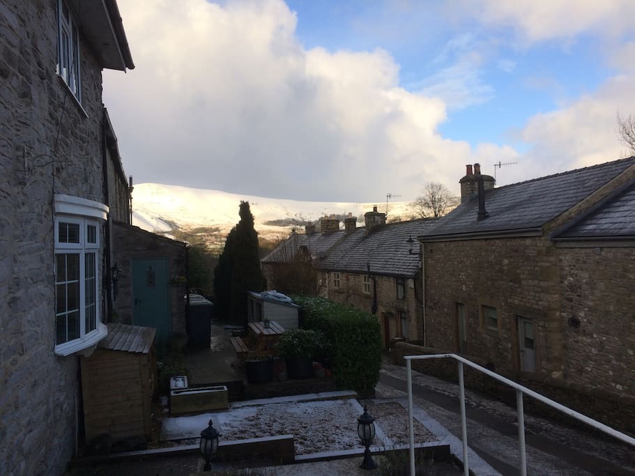 View from the front patio of our Cottage - Snowy Mam Tor January 2018