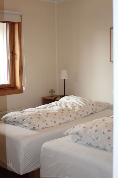 Bedroom with 2 beds 90x200 cm each with quility mattresses. It is a possibility to have them as a double bed or as twin beds. Your choose wh
