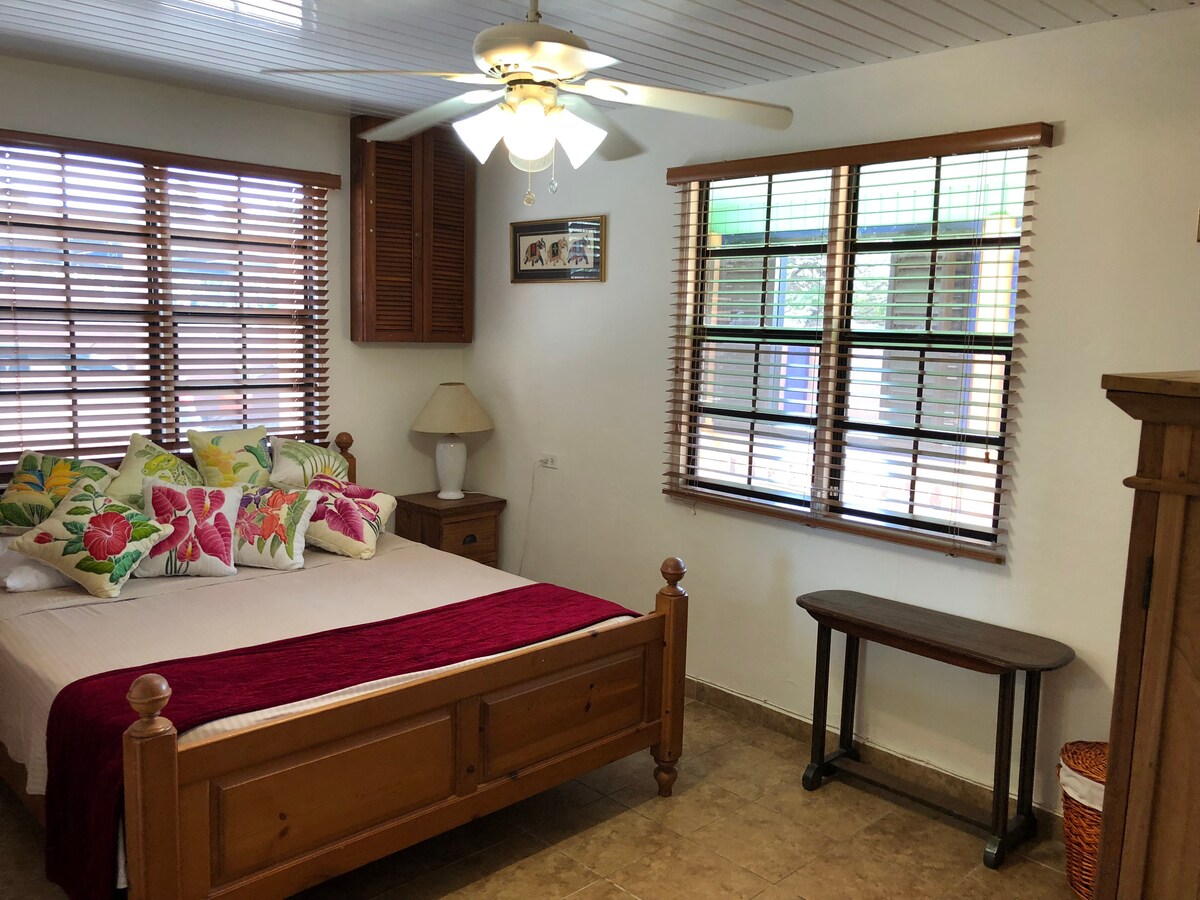 Დიდი საძინებელი 152 × 203 სმ ტელევიზორით კარადაში. ტანსაცმლის დიდი კარადა და თაროები