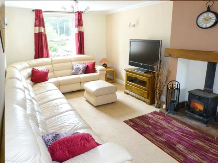 Living room with wood burning stove