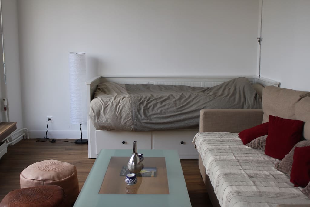 Bed and sofa area