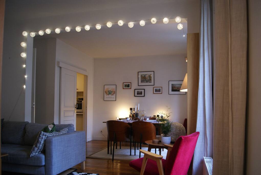 Living room and dining room together.