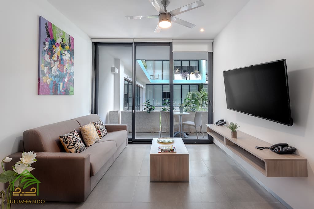 Comfortable sofa bed and Smart flat TV