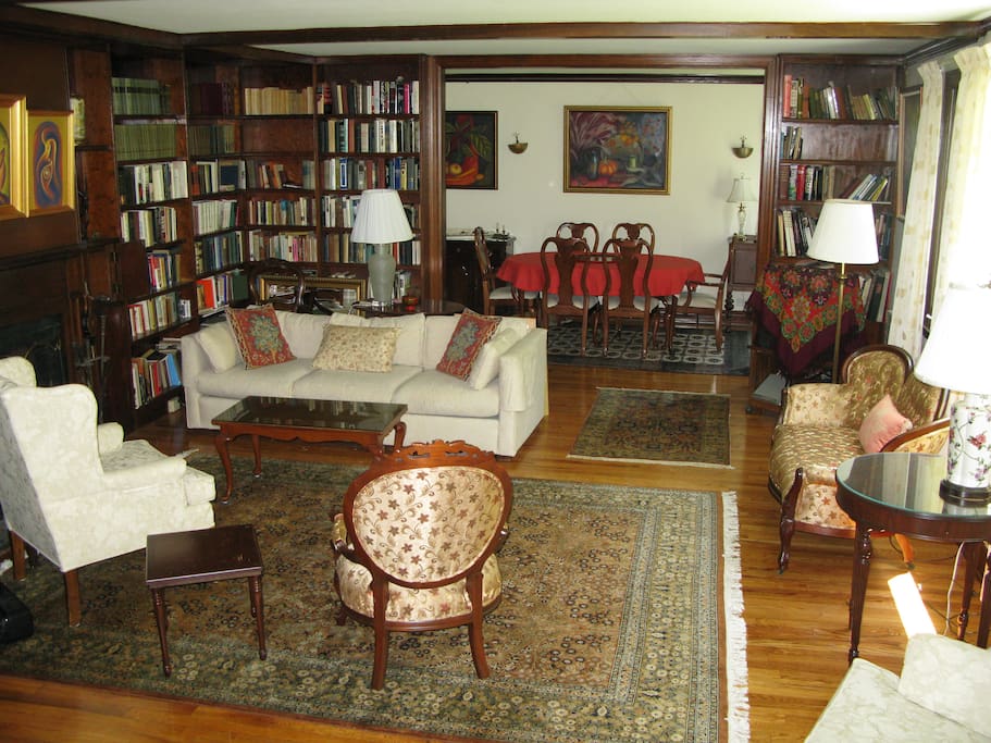 Living room view into dining room