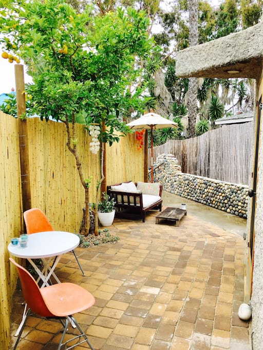 Step outside to your quaint little patio.