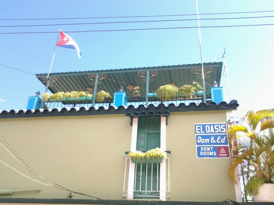 The front of our house, a nice view over the town on this terrace