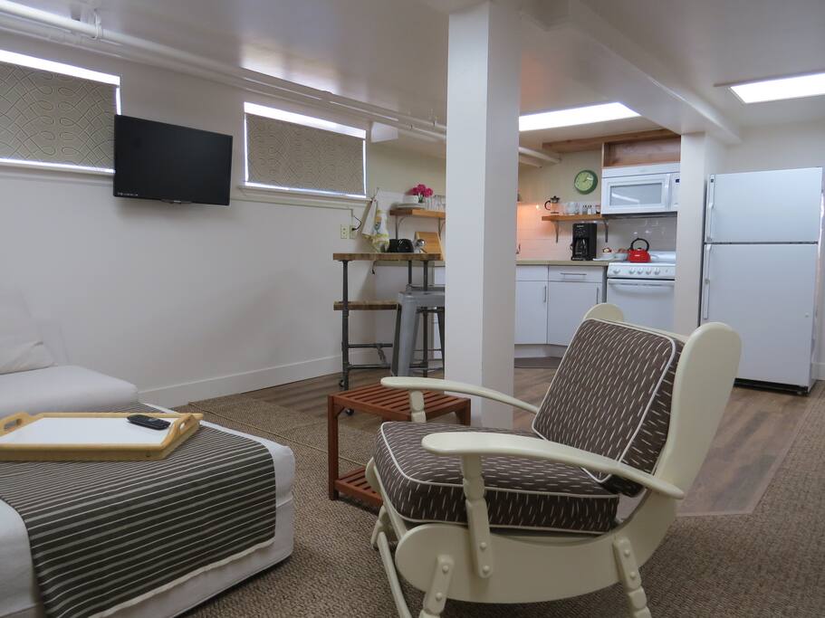 Living area looking into kitchen