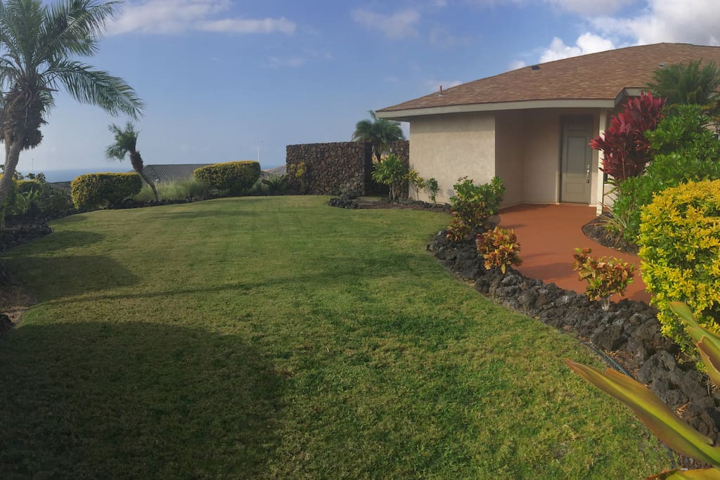 Front Yard and Front entry. Notice the view to the ocean?