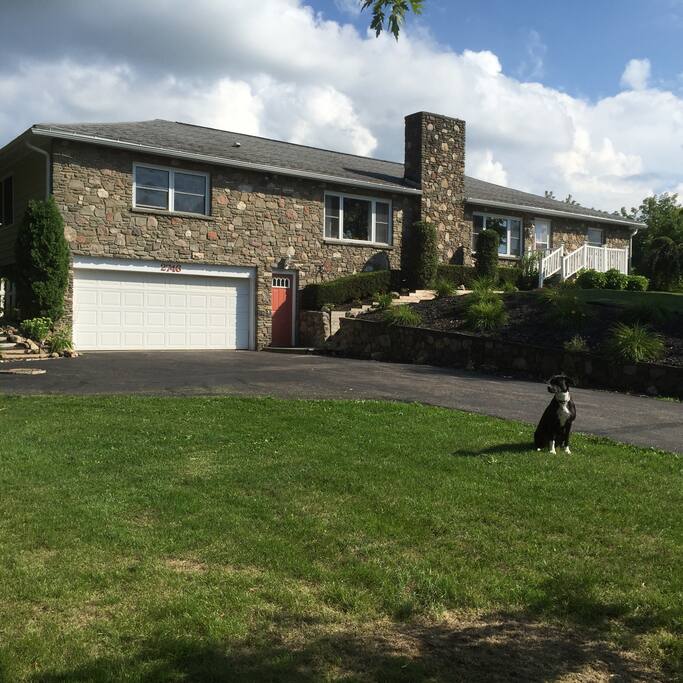 You will be up the steps to the front door. There is a good chance that Betty will be out to say "hello" as she loves everyone.