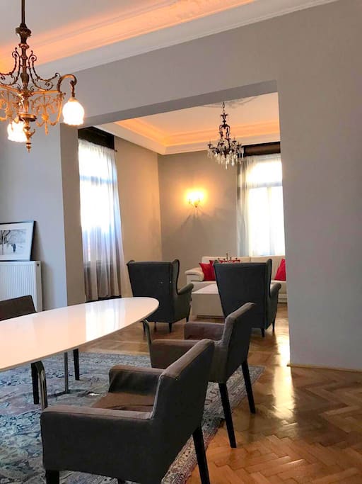 Living room with dining table