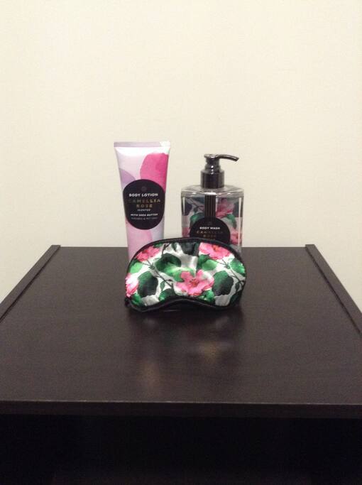 Body wash, lotion and sleep mask