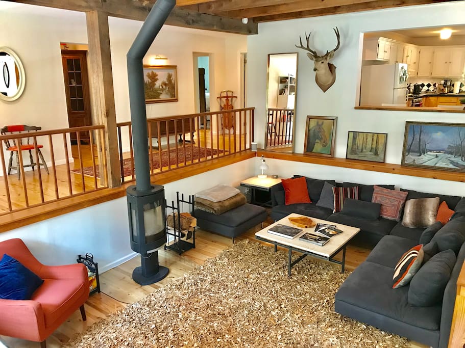 conversation pit w/ wood burning stove