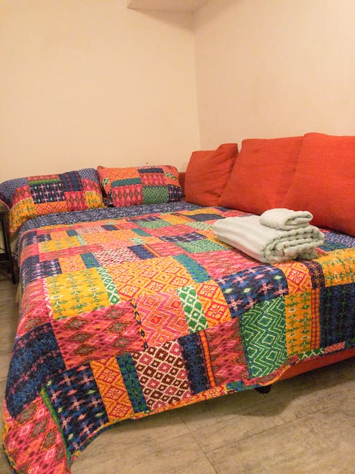 Sofa bed and towels provided.