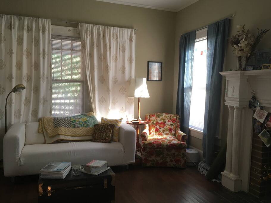 Cozy ikea couch and granny chair