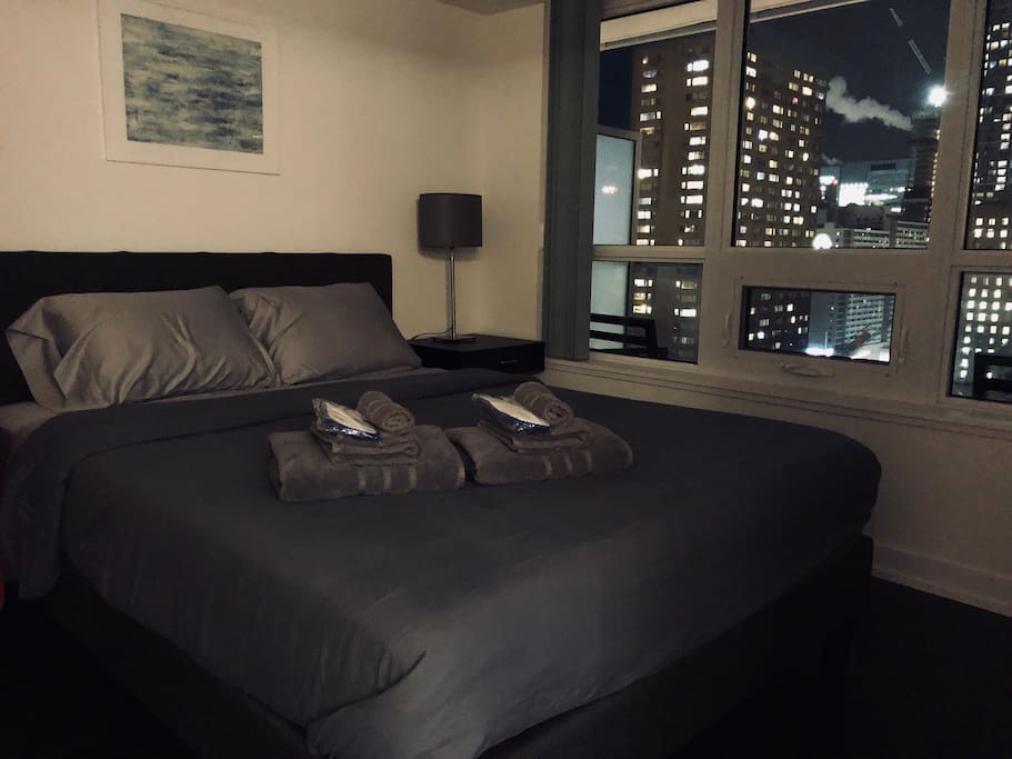 Your bedroom with Toronto skyline in the background.
