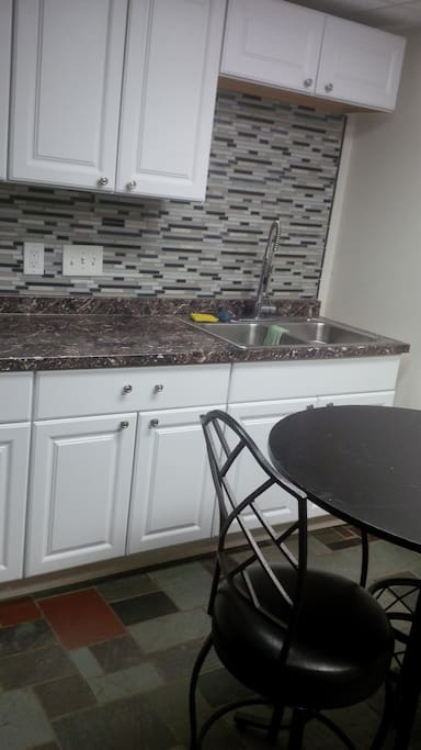 Kitchenette Incl. coffee maker, Dishes, ToasterSilverware, Coffee Cups, Keurig, cooking ppot/pan., T