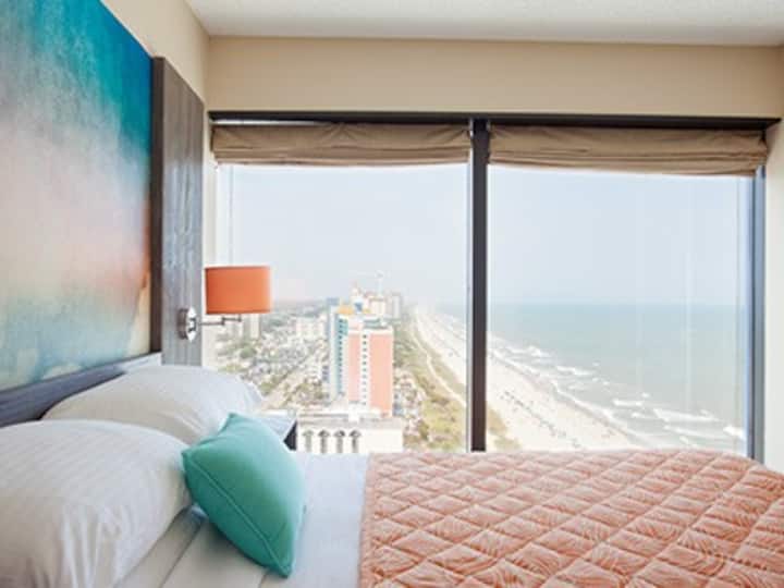 Panoramic view from bedroom; Queen bed in bedroom.