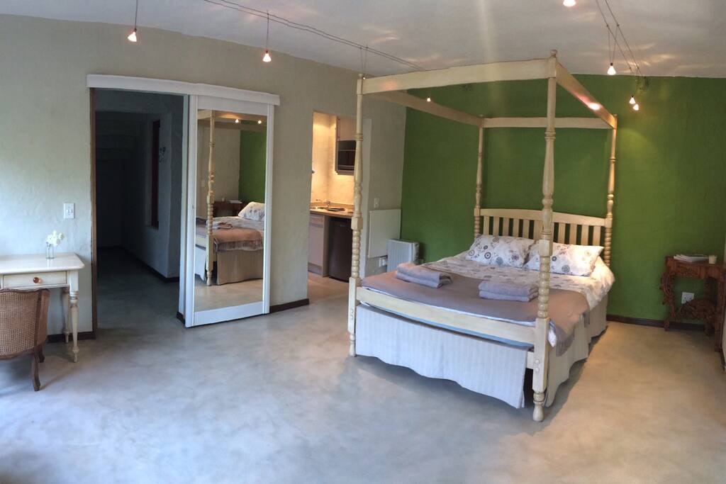 Queen side bed with quality linens