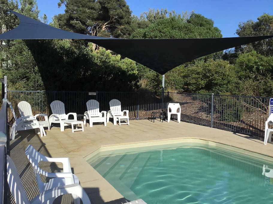Enjoy Sun or shade around the solar heated pool