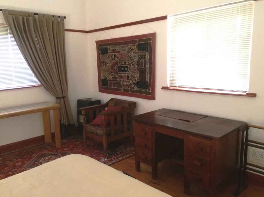 Large working desk with natural light.