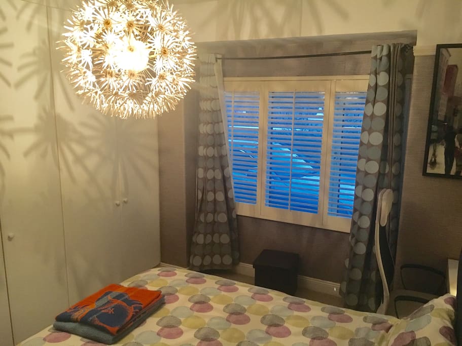 Large wardrobe, black out curtains.