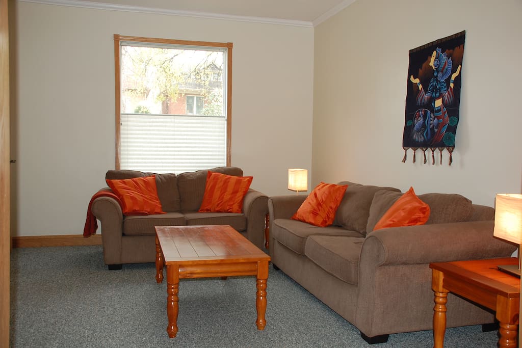 Comfy living room with lots of natural light