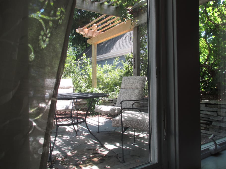 The large east windows look out onto the arbor and the fenced back yard and patio, yours to enjoy.