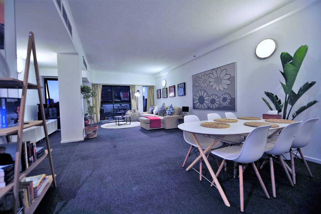 A very comfortable and spacious lounge with the view over Crown Casino and Yarra river.