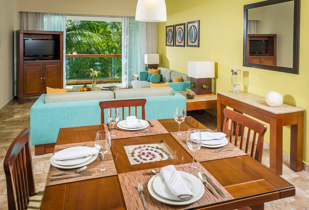 Spacious living area with kitchen. Features two double sleeper sofas