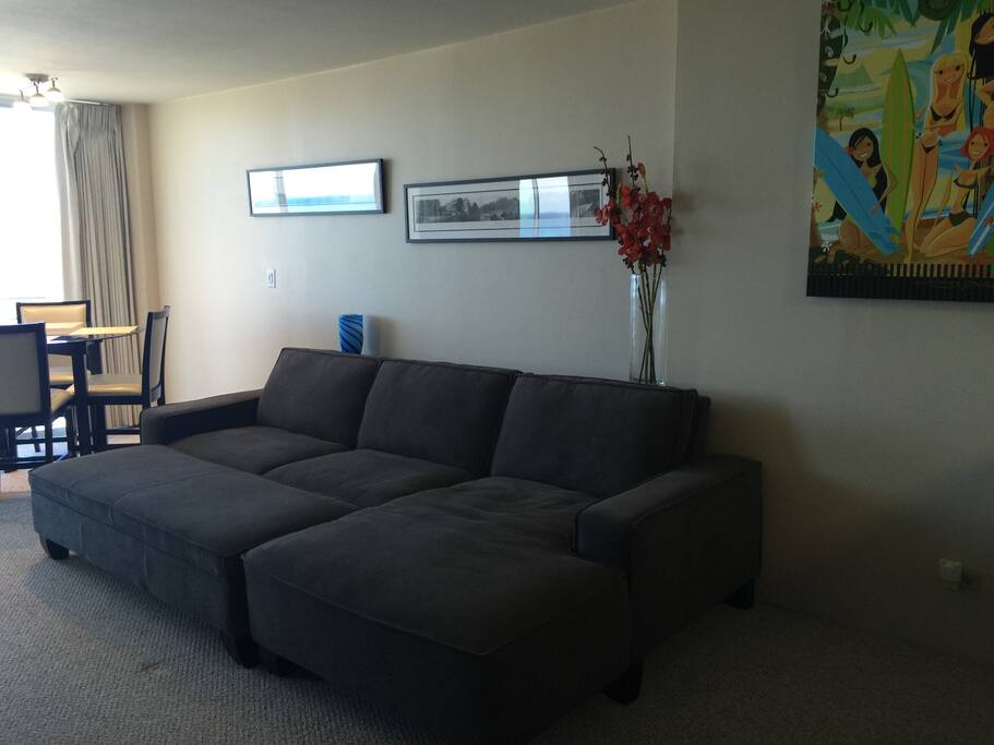Living room. Large couch that can be used as an extra bed.