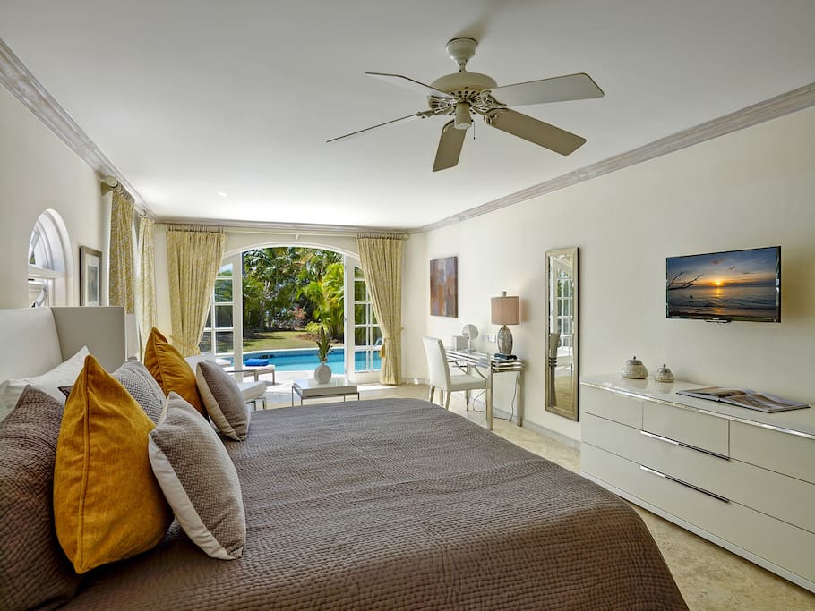 Master suite on ground floor. Pool side bedroom