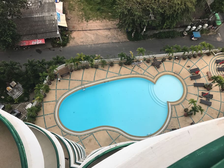 Poolside view in early morning and local restaurant just outside