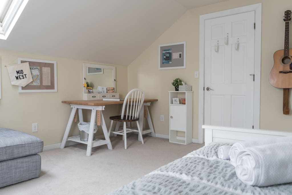 The bedroom has a great private workspace.