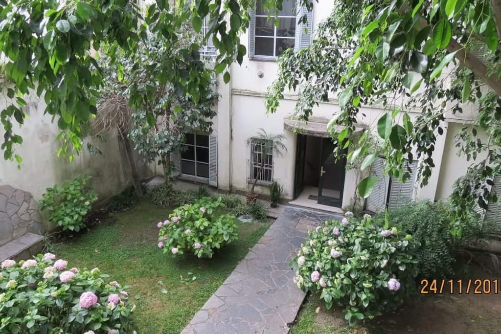 View from the balcony. Private garden inside the building for use.