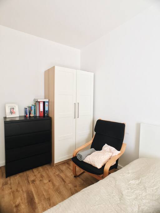 your private room with a closet and a dresser