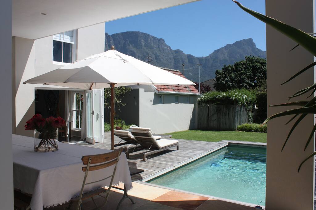 View of Table Mountain, Devils Peak and Outside Dining Area