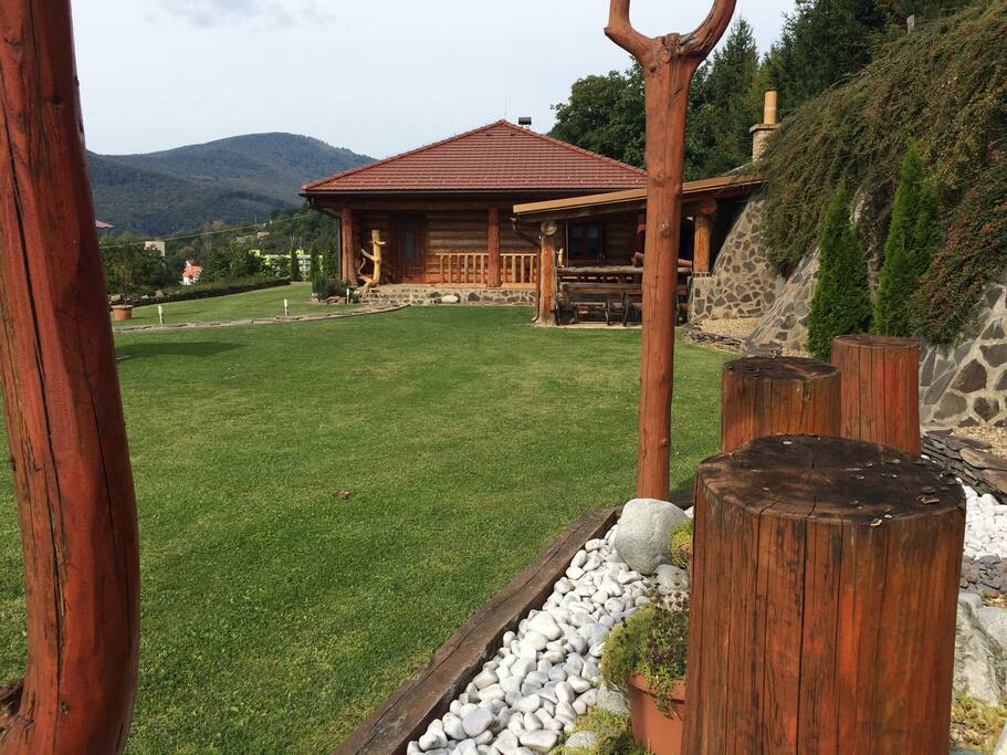 View of the house and hills in the background