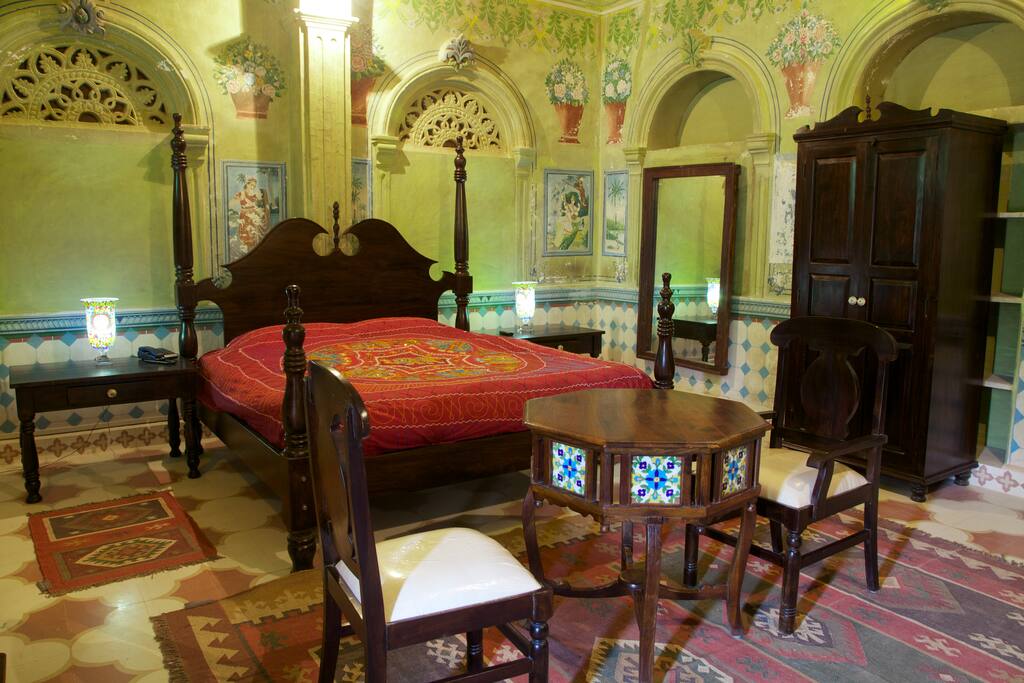 Room with green painted interiors
